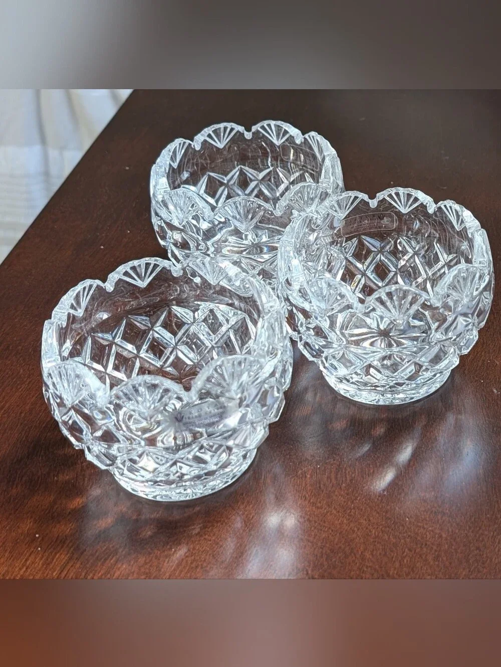 Royal Irish Cut 24%Leaded Crystal Clear Votive Candle Scalloped Edge Set Of 3